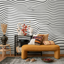 Abstract Wallpaper with 3D Wavy Lines in Black and White - B948