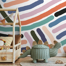 Abstract Wallpaper with Bold Brush Stroke Lines in Orange, Blue, and Teal - B956