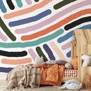 Abstract Wallpaper with Bold Brush Stroke Lines in Orange, Blue, and Teal - B956
