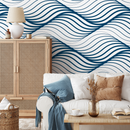 Wave Wallpaper with a Flowing Lines Motif in Blue - B970