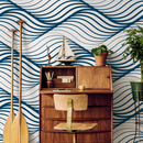 Wave Wallpaper with a Flowing Lines Motif in Blue - B970