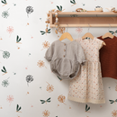 Botanical Wallpaper with Dandelions and Dragonflies in Green, Orange, and Pink - B975