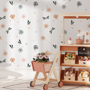 Botanical Wallpaper with Dandelions and Dragonflies in Green, Orange, and Pink - B975