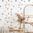 Botanical Wallpaper with Dandelions and Dragonflies in Green, Orange, and Pink - B975