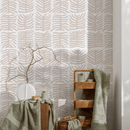Botanical Wallpaper with a Stylized Leaf Motif in Beige - B980