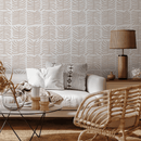 Botanical Wallpaper with a Stylized Leaf Motif in Beige - B980