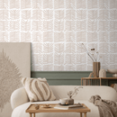 Botanical Wallpaper with a Stylized Leaf Motif in Beige - B980
