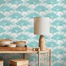 Coastal Wallpaper with a Block Print Fish Motif in Teal - B986