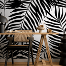 Botanical Wallpaper with Bold Palm Fronds in Black and White - B989