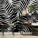 Botanical Wallpaper with Bold Palm Fronds in Black and White - B989