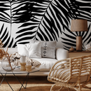 Botanical Wallpaper with Bold Palm Fronds in Black and White - B989