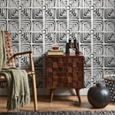 Geometric Wallpaper with a Brushstroke Maze Motif in Black and White - B997