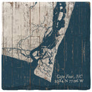 Cape Fear, North Carolina Drink Coasters Set |  Navy & White Shabby Map | Set of 4 Coasters