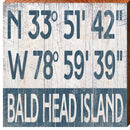 Bald Head Island Navy Latitude Longitude | Wall Art Print on Real Wood