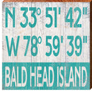 Bald Head Island Teal Latitude Longitude | Wall Art Print on Real Wood
