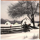 Snowy Country White Barn | Wall Art Print on Real Wood