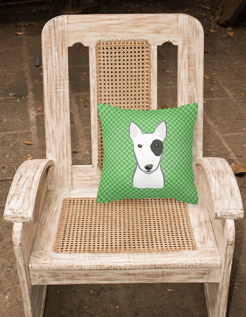 Green Checkered Bull Terrier   Canvas Fabric Decorative Pillow BB1132PW1414