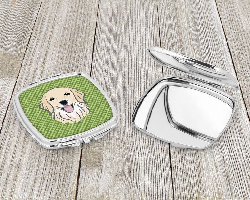 Green Checkered Golden Retriever Compact Mirror BB1137SCM