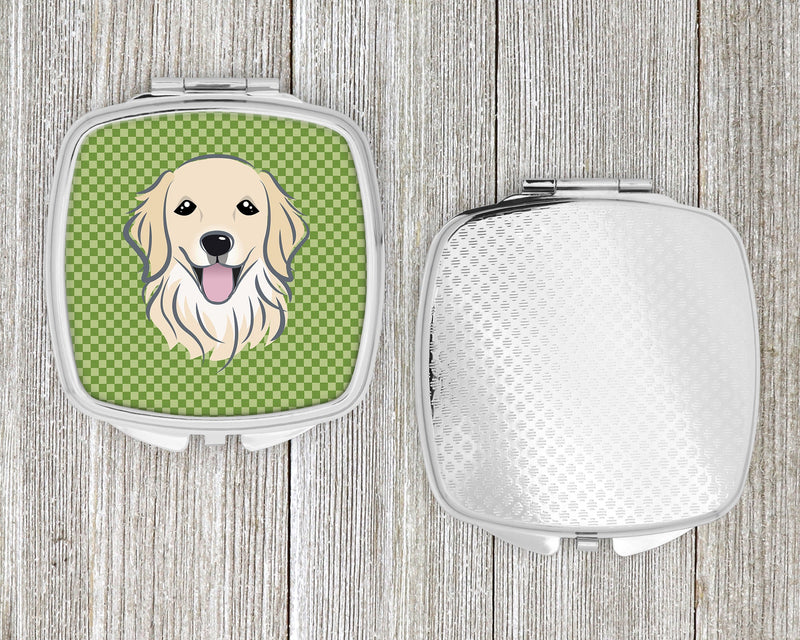 Green Checkered Golden Retriever Compact Mirror BB1137SCM