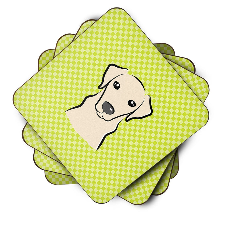 Set of 4 Checkerboard Lime Green Yellow Labrador Foam Coasters BB1284FC