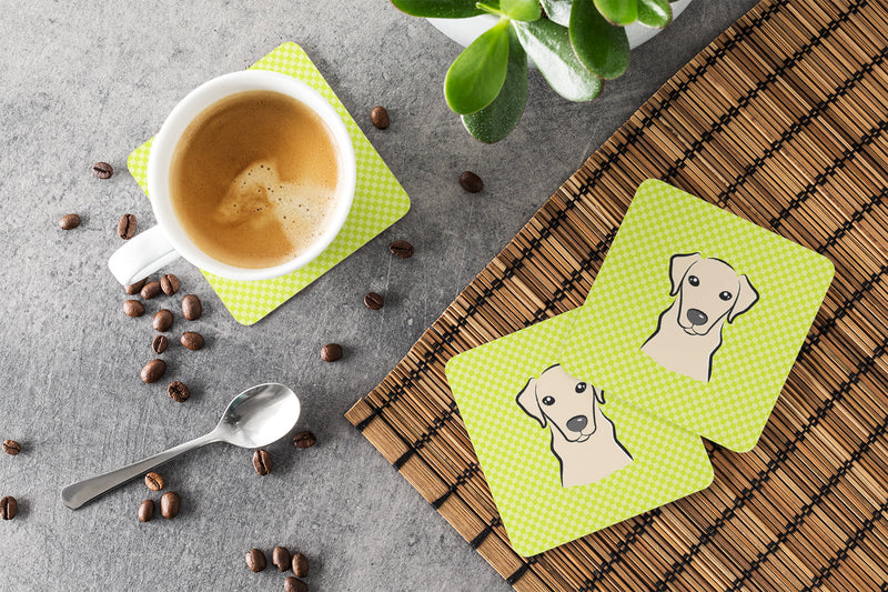 Set of 4 Checkerboard Lime Green Yellow Labrador Foam Coasters BB1284FC