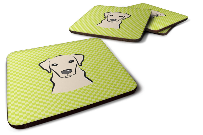 Set of 4 Checkerboard Lime Green Yellow Labrador Foam Coasters BB1284FC