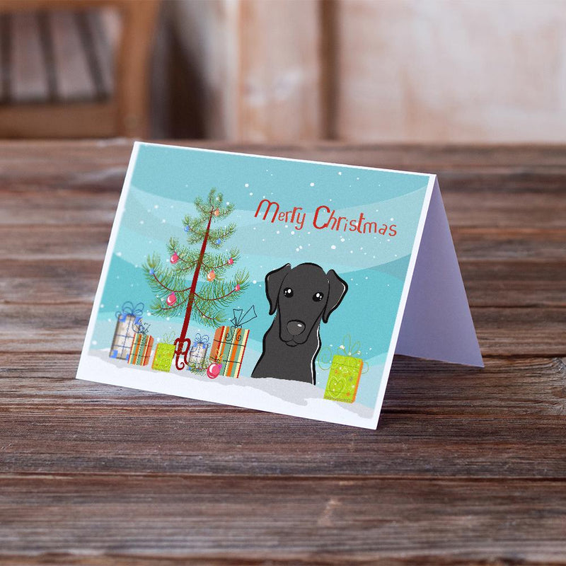 Christmas Tree and Black Labrador Greeting Cards and Envelopes Pack of 8