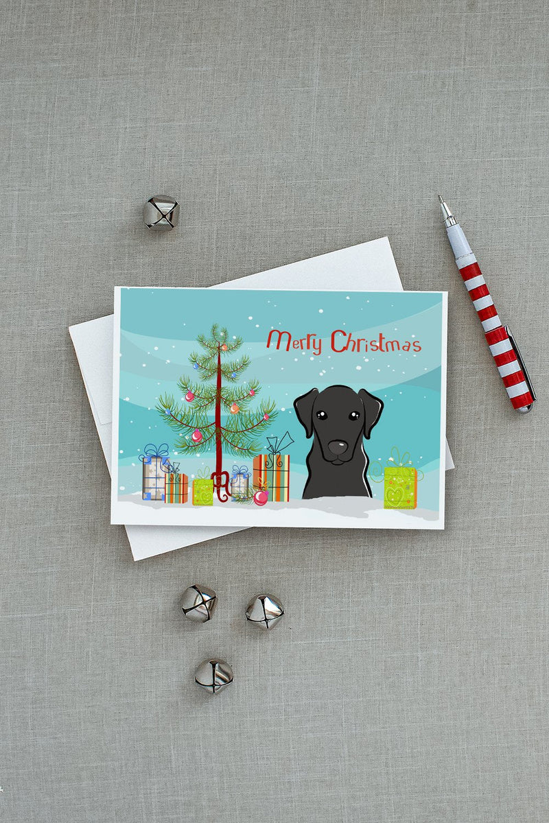 Christmas Tree and Black Labrador Greeting Cards and Envelopes Pack of 8