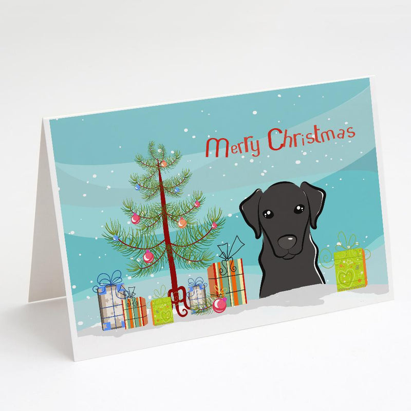 Christmas Tree and Black Labrador Greeting Cards and Envelopes Pack of 8