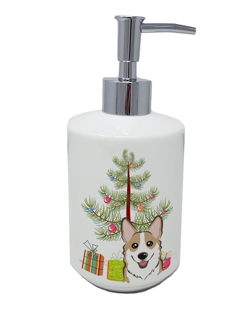 Christmas Tree and Sable Corgi Ceramic Soap Dispenser