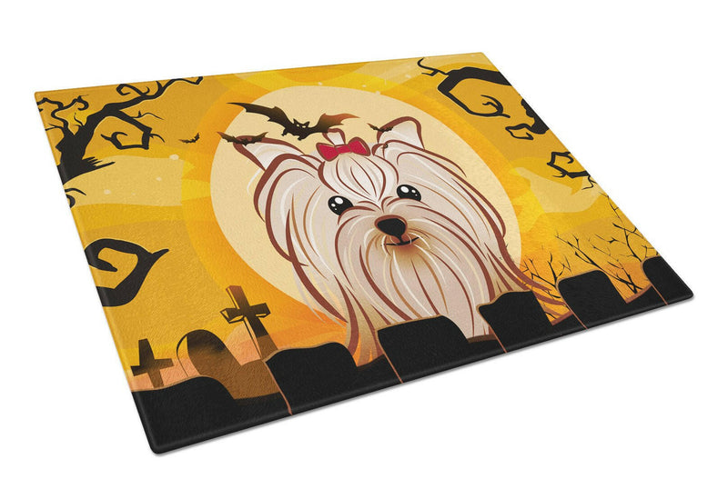 Halloween Yorkie Yorkshire Terrier Glass Cutting Board Large BB1762LCB