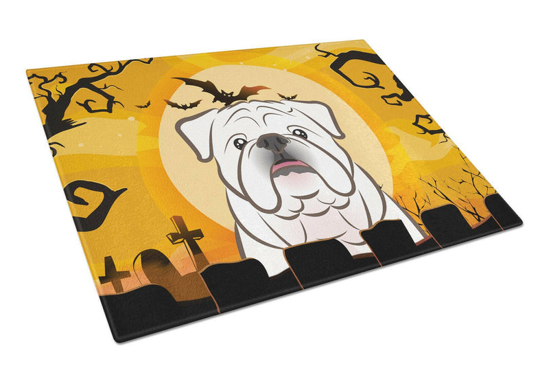 Halloween White English Bulldog  Glass Cutting Board Large BB1778LCB