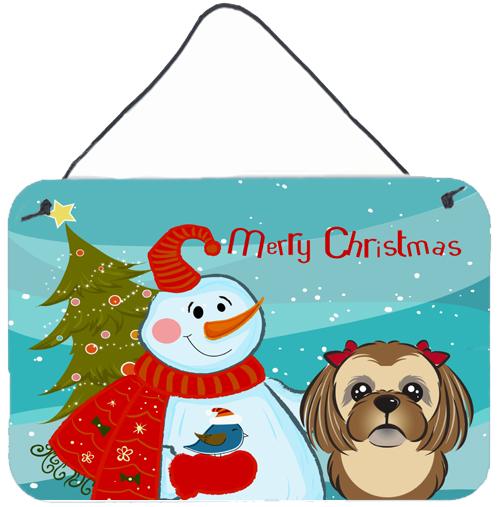 Snowman with Chocolate Brown Shih Tzu Wall or Door Hanging Prints