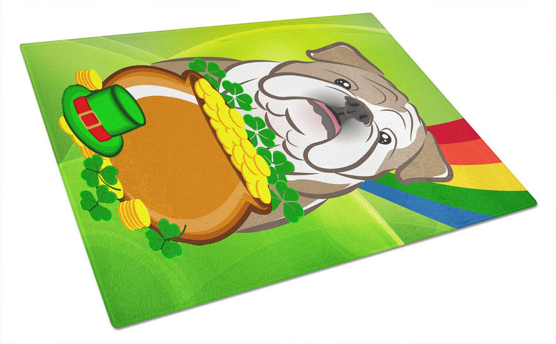 English Bulldog  St. Patrick's Day Glass Cutting Board Large BB1963LCB