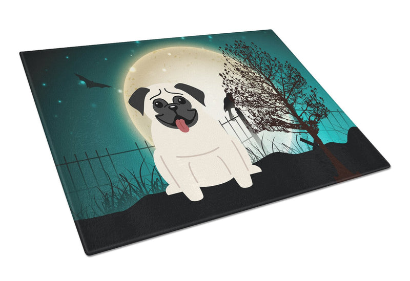 Halloween Scary Pug Cream Glass Cutting Board Large BB2194LCB