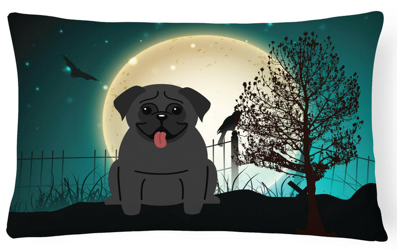 Halloween Scary Pug Black Canvas Fabric Decorative Pillow BB2196PW1216