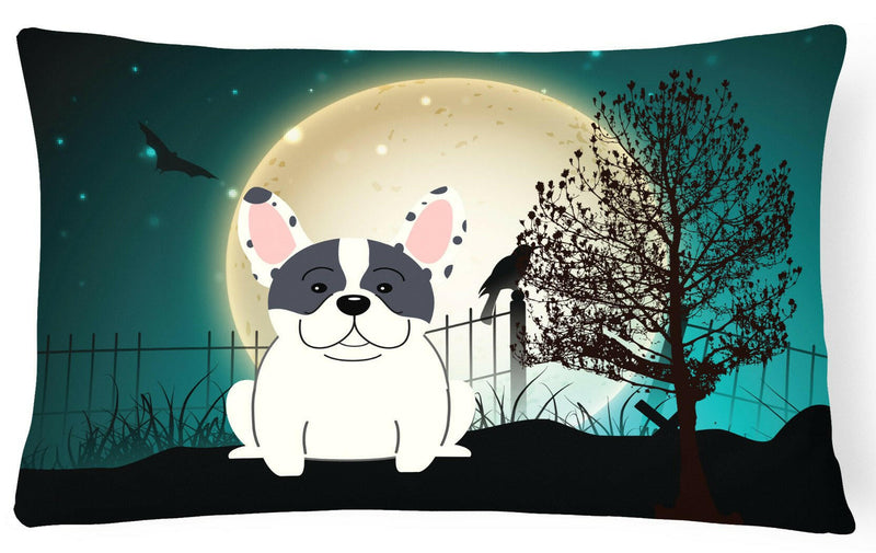 Halloween Scary French Bulldog Piebald Canvas Fabric Decorative Pillow BB2201PW1216