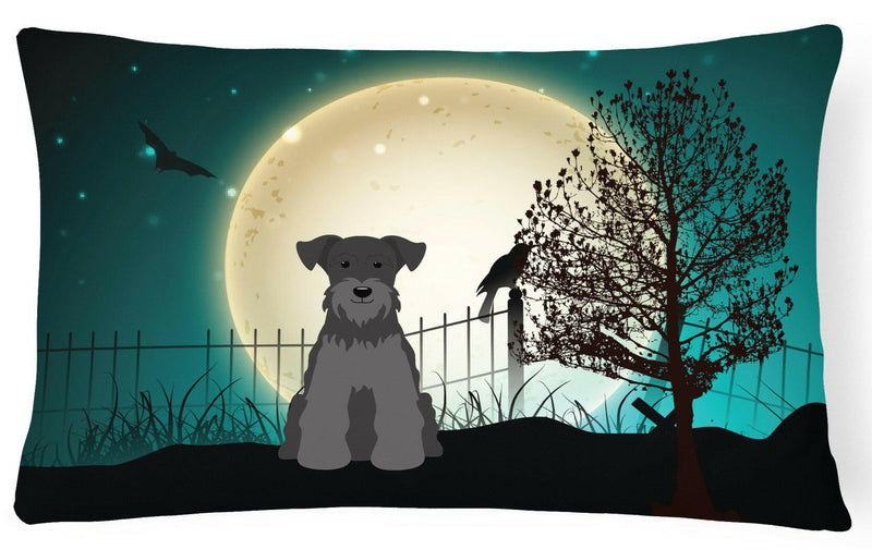 Halloween Scary Miniature Schanuzer Black Canvas Fabric Decorative Pillow BB2241PW1216