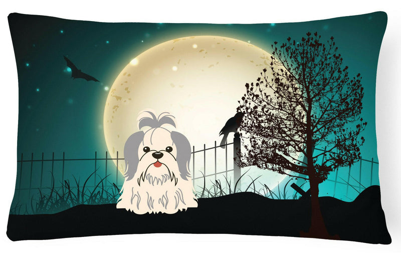 Halloween Scary Shih Tzu Silver White Canvas Fabric Decorative Pillow BB2275PW1216