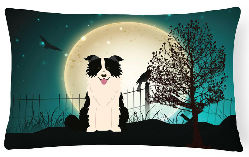 Halloween Scary Border Collie Black White Canvas Fabric Decorative Pillow BB2308PW1216