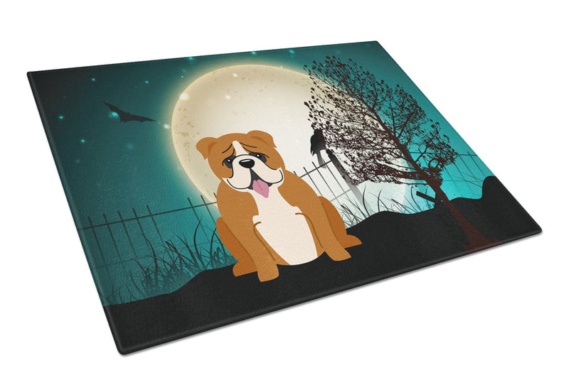 Halloween Scary  English Bulldog Red White Glass Cutting Board Large BB2310LCB