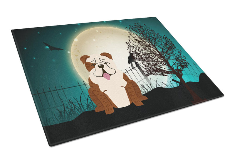 Halloween Scary  English Bulldog Brindle White Glass Cutting Board Large BB2311LCB