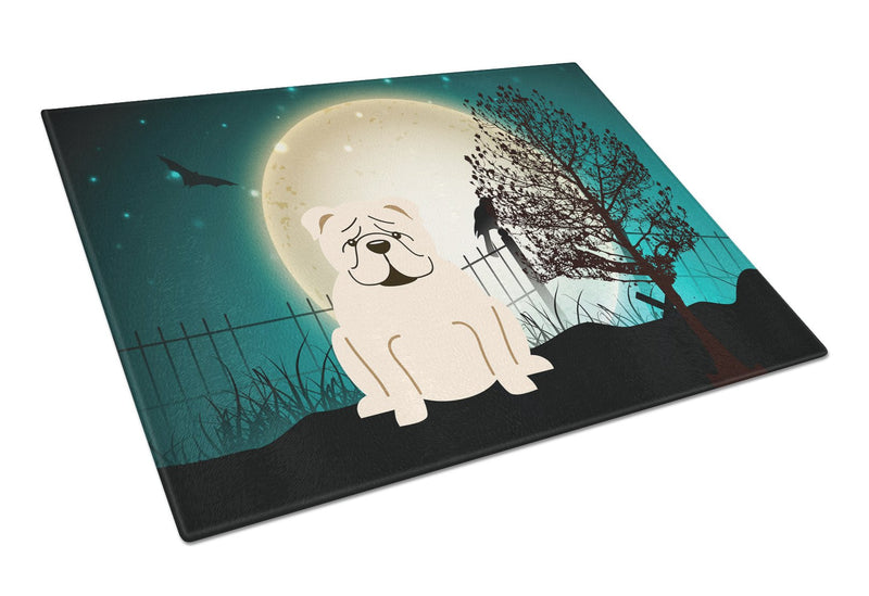 Halloween Scary  English Bulldog White Glass Cutting Board Large BB2313LCB