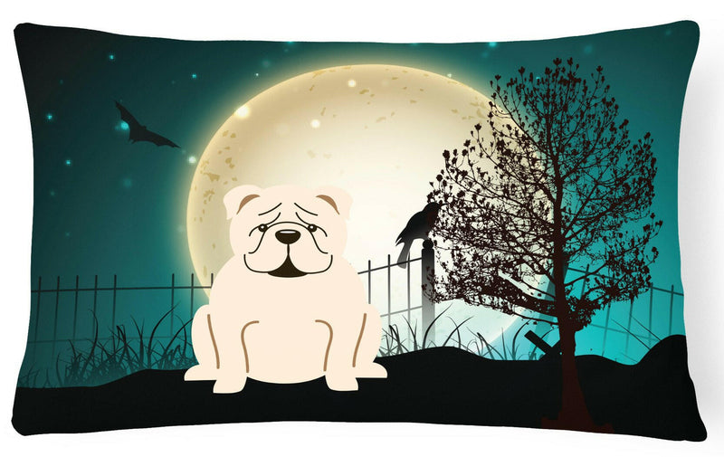 Halloween Scary  English Bulldog White Canvas Fabric Decorative Pillow BB2313PW1216