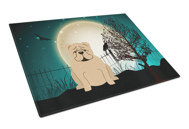 Halloween Scary  English Bulldog Fawn Glass Cutting Board Large BB2314LCB