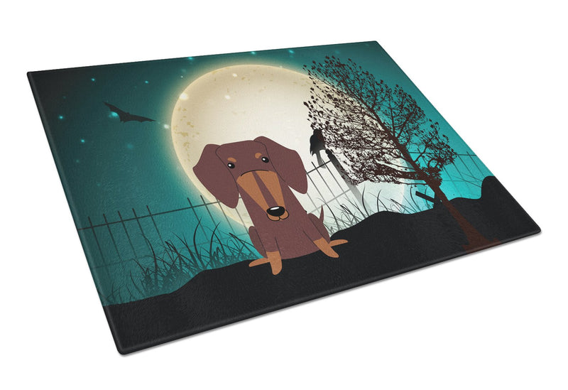 Halloween Scary Dachshund Chocolate Glass Cutting Board Large BB2321LCB