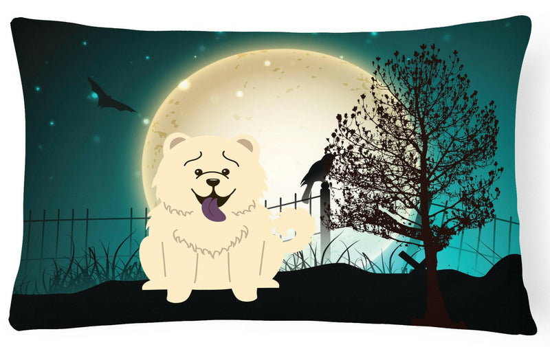 Halloween Scary Chow Chow White Canvas Fabric Decorative Pillow BB2330PW1216