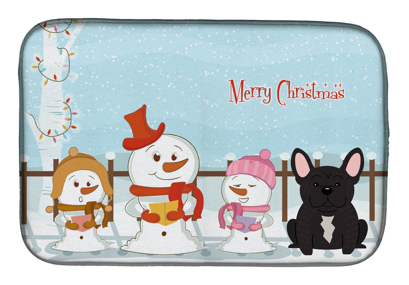 Merry Christmas Carolers French Bulldog Brindle Dish Drying Mat BB2340DDM