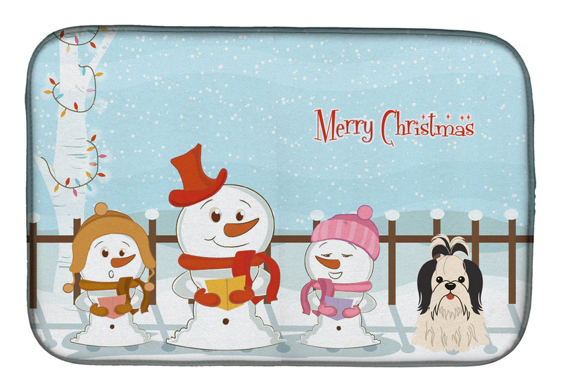 Merry Christmas Carolers Shih Tzu Black White Dish Drying Mat BB2419DDM