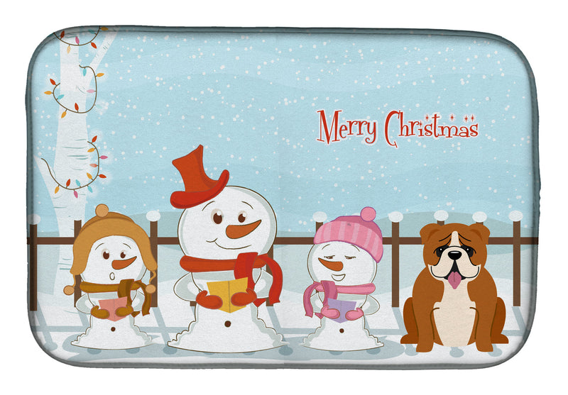 Merry Christmas Carolers English Bulldog Red White Dish Drying Mat BB2451DDM